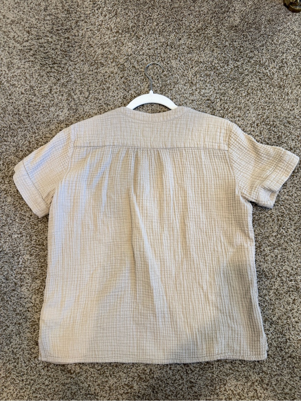 J. Crew Neutral Beige Short-Sleeve Cotton Gauze Top - Picture 6 of 8